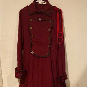 Stylish Burgundy Coat with Black Trim